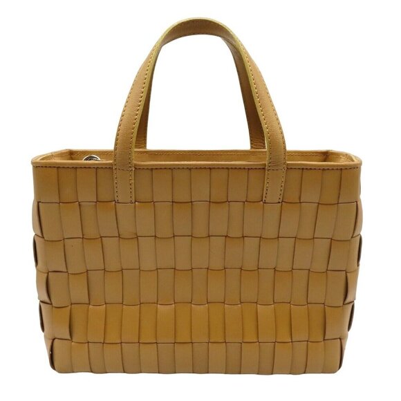 Cole Haan Basket Weave Tan Brown Genuine Leather Woven Top Handle Bag Handbag - Picture 1 of 11